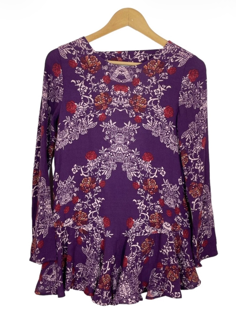 Free People Smooth Talker Deep V Back Floral Tunic Dress Purple Size XS